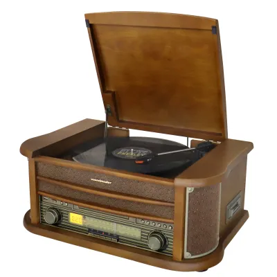 Soundmaster Nostalgie Musik-Center NR560 | Stereoanlage mit Plattenspieler CD MP3 USB Bluetooth UKW | Holzfurnier