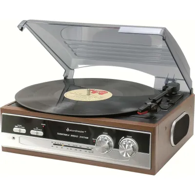 Soundmaster Plattenspieler PL186H | Nostalgie 70er Design | Radio UKW/MW | 33/45/78 U/min | Holz | Stereo Lautsprecher