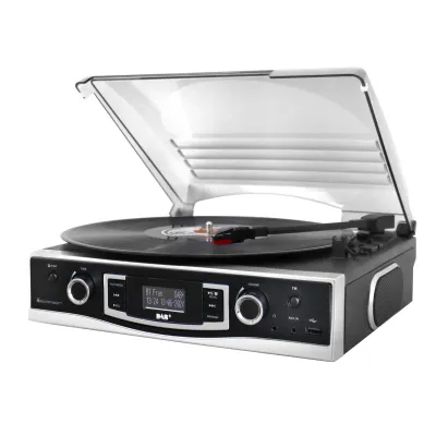 Soundmaster Plattenspieler PL590SW | DAB+ Radio | USB MP3 Aufnahme | 33/45/78 U/min | Stereo Lautsprecher | Schwarz