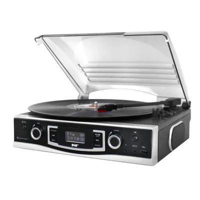 Soundmaster Plattenspieler PL590SW | DAB+ Radio | USB MP3 Aufnahme | 33/45/78 U/min | Stereo Lautsprecher | Schwarz