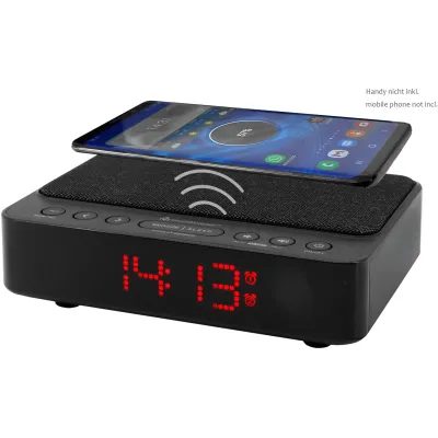 Soundmaster Uhrenradio UR124SW | UKW-PLL Radiowecker | 2 Weckzeiten | kabelloses Laden 5W | LED-Anzeige | schwarz