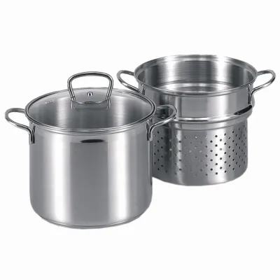 KRÜGER Spaghettitopf 24 cm | 6,5 l | Edelstahl | 3-teilig | Glasdeckel | Induktion | silber