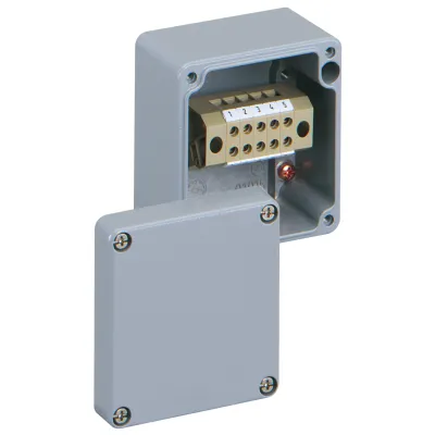 Spelsberg Reihenklemmengehäuse ALR 88-4² | Klemmenkasten IP66 | 5-polige Blockklemme 4mm² | Aluminium grau | 80x75x57mm