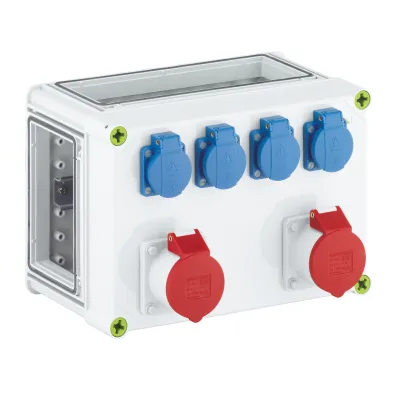 Spelsberg CEE-Steckdosen-Kombination GTV 490 | 2x16A5p 400V | 4x SCHUKO | IP44 | Kunststoff | grau