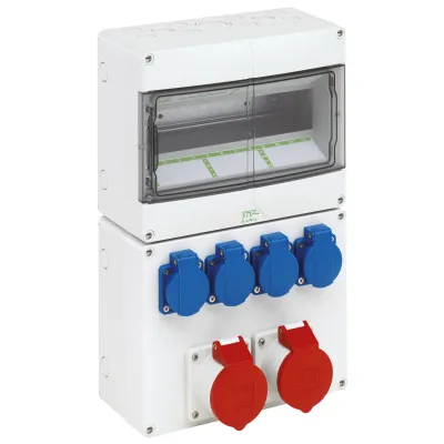 Spelsberg Steckdosenkombination STV 1224-S16 | 2x16A CEE 400V | 4x Schuko 230V | IP44 | Kunststoff | grau