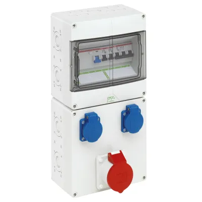 Spelsberg Steckdosenverteiler STV 912-K | CEE 16A 400V | 2x SCHUKO | IP44 | FI/LS | 200x400x122mm | Kunststoff grau