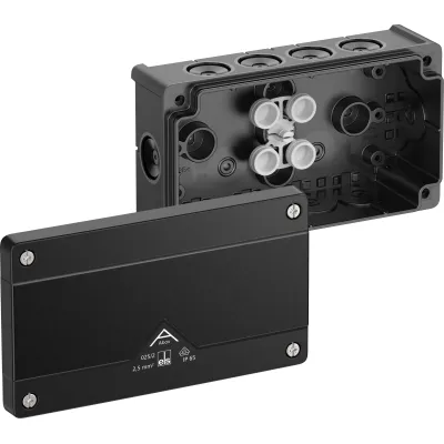 Spelsberg Abzweigkasten Abox 025/2-L/sw | IP66 | 152x87x52mm | 2,5mm² | 12 Einführungen | Kunststoff | schwarz