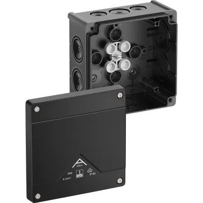 Spelsberg Abzweigkasten Abox 060-L/sw | IP66 | 127x127x70 mm | 6mm² | 10 Einführungen | Kunststoff | schwarz