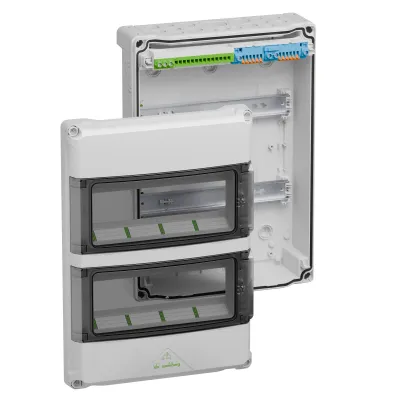 Spelsberg Kleinverteiler AK 24 73442401 | Aufputz | 2-reihig | 24TE | IP65 | Tür mit Ausschnitt | transparent | grau