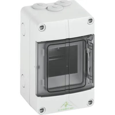 Spelsberg Kleinverteiler AK 03 | IP65 | Aufputz 1-reihig 3TE | transparent | Kunststoff grau 100x150x96mm | PE/N-Klemme