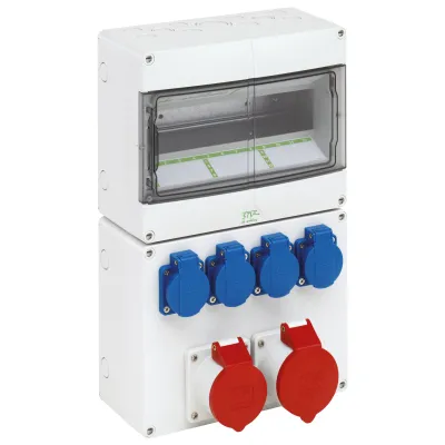 Spelsberg Steckdosenkombination STV1224-S | CEE-Kombi 16A/32A 400V | 4x SCHUKO | IP44 | 12 TE | Kunststoff | grau