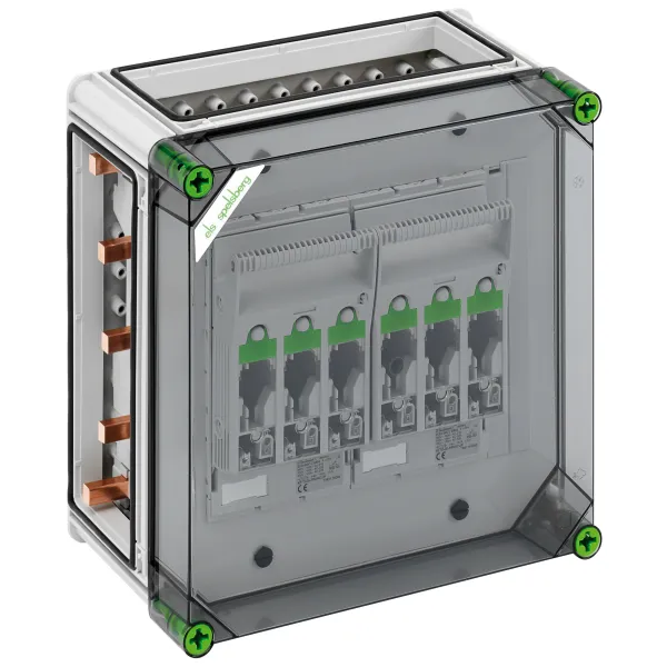 Spelsberg Sicherungslasttrennschaltergehäuse GST 2025-250 | NH00 | 5-polig | 250A | IP65 | 320x320x179mm | transparent