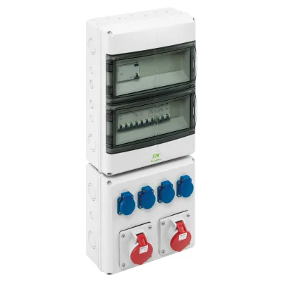 Spelsberg Steckdosenkombination STK 2824-K1616 | CEE 2x16A 400V | 4x Schuko | IP44 | FI/LS | Wandmontage | grau