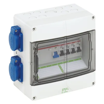 Spelsberg Steckdosenverteiler STV 904-K | 4x SCHUKO 230V | FI Typ A | 4x LS B16A | IP44 | Kunststoff | grau