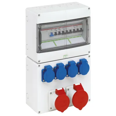 Spelsberg Steckdosenkombination STV 1224-K | CEE 16A & 32A 400V | 4x SCHUKO | IP44 | Kunststoff | 250x400x122mm | grau