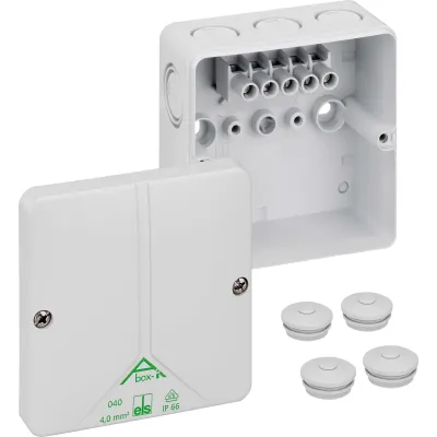 Spelsberg Abzweigkasten Abox-i m 040-4 | IP66 | 94x94x57 mm | 2,5–4 mm² | 5-polig Schraubklemme | Kunststoff grau