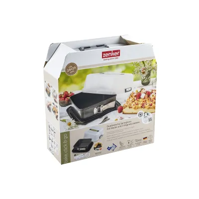 Zenker Springform 7904 Bake, Click & Go | quadratisch 24x24x8 cm | Stahlblech antihaft | mit Haube
