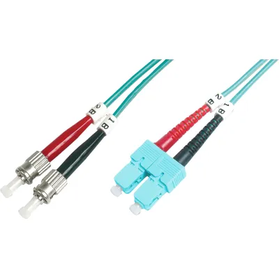 DIGITUS LWL Patchkabel DK-2512-10/3 | ST zu SC Duplex | OM3 50/125µm Multimode | 10m | türkis