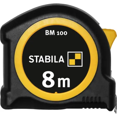 STABILA Taschenbandmaß BM 100 19581 | Maßband 8m x 25mm | metrische Skala | ABS-Gehäuse | Softgrip | Gürtel-Clip