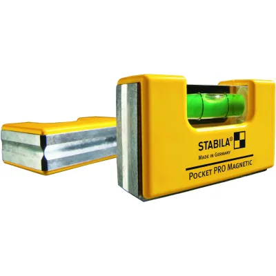 STABILA Wasserwaage Pocket Pro Magnetic 17768 | Mini | 70mm Alu | Magnetisch | Gürtel-Clip | Präzisionslibelle | V-Nut
