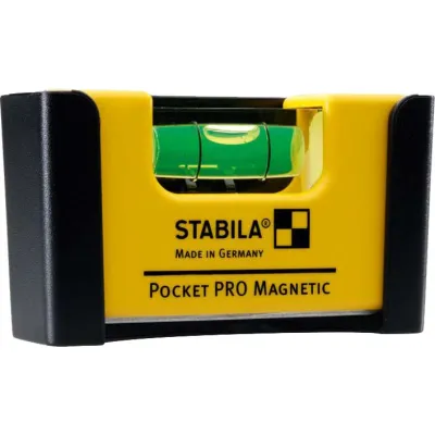 STABILA Mini-Wasserwaage 17953 Pocket Pro Magnetic | 7 cm | Magnetisch | V-Nut | Kunststoff | Gürteltaschen-Clip