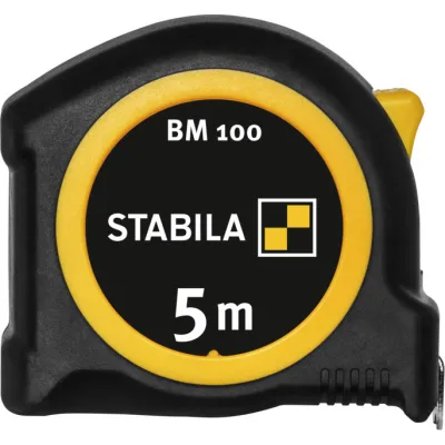 STABILA Maßband 19568 BM 100 | 5m x 19mm | robustes ABS-Gehäuse | Softgrip | automatischer Aufrollmechanismus