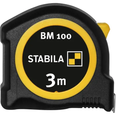 Stabila Taschenbandmaß BM 100 19570 | Maßband 3m x 16mm | metrisch | bruchsicher | Softgrip | Gürtelfixierung