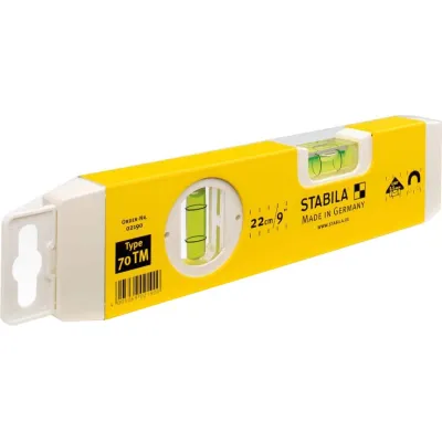 STABILA Torpedo-Wasserwaage 70TM 02190 | Magnetisch | 22 cm | Aluminium | 2 Libellen | Kompakt | Gelb