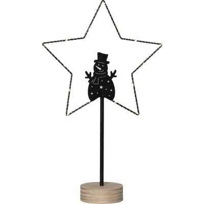 STAR TRADING LED-Standleuchte 701-16 Glima Schneemann im Stern | 25x42 cm | 15 warmweiße LEDs | Metall/Holz | schwarz