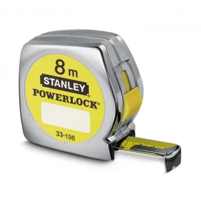 Stanley Bandmaß PowerLock 0-33-198 | Rollbandmaß 8m x 25mm | verchromtes Gehäuse | metrisch | Gürtelclip | silber