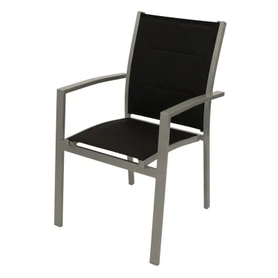 Freital Handels Stapelsessel 4er-Set | Gartensessel Aluminium silber | Polster schwarz | wetterfest