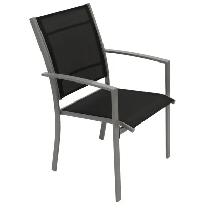 Stapelsessel, Metall silber + Textilgewebe schwarz, 4-er Set