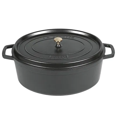 STAUB Bräter Cocotte 1004074 | 12L oval | Gusseisen | Induktion & Backofen | Aromaregen Deckel | Schwarz | 41 cm