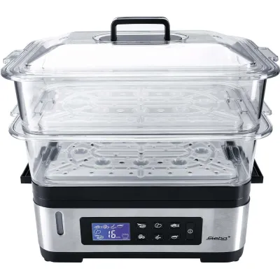 Steba Dampfgarer DG 2 | 6L | 1200W | 2 Einsätze | BPA-frei | Timer | Warmhaltefunktion | Edelstahl/Schwarz