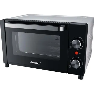 STEBA Mini-Backofen KB A9 | 9L | Ober-/Unterhitze | 1050W | Timer | Doppelglastür | Pizzagröße 22cm | Schwarz/Weiß