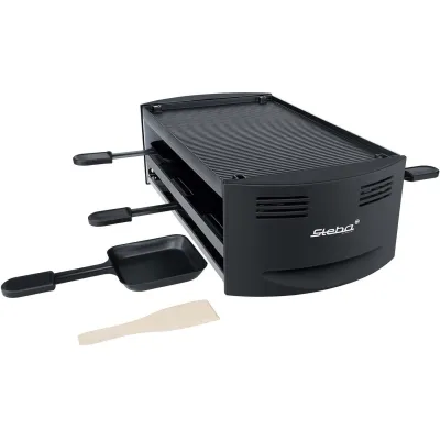 Steba Raclette RC 6 Bake & Grill | Pizza-Raclette 6 Pfännchen | 1500W | Alu-Grillplatte antihaft | schwarz