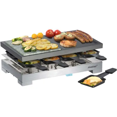 Steba Raclette RC 88 | 8 Personen | Naturstein & Alu-Grillplatte | 1200W | antihaft | schwarz/edelstahl