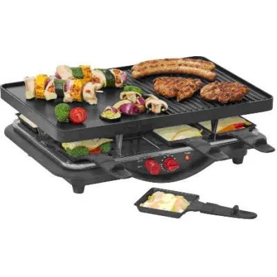 Steba Raclette RC 28 | 8 Pfännchen | 1400W | Alu-Druckgussplatte | Temperaturregler | schwarz/chrom