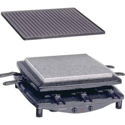 Steba Raclette RC 3 Plus | 8 Pfännchen | Naturstein & Grillplatte | 26x26 cm | 1450 W | stufenlos | Made in Germany