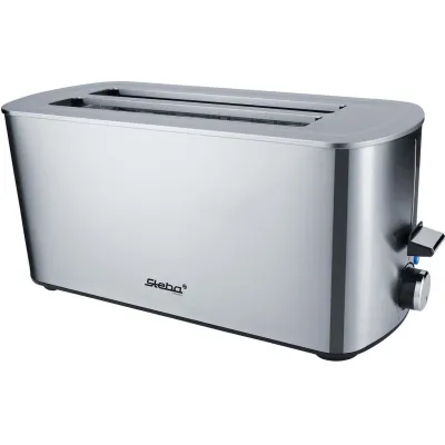 Steba Langschlitztoaster TO 21 Inox | 4 Scheiben | 1.400 W | Edelstahl | Auftaufunktion | Brötchenaufsatz