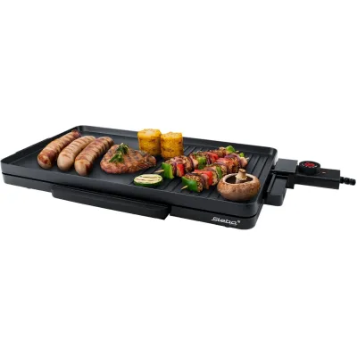 Steba Tischgrill VG 30 SLIM | Elektrischer BBQ Tischgrill ultra-flach 2000W | 48,5x26 cm Grillplatte | Low-Fat | Schwarz
