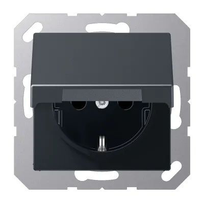 JUNG SCHUKO-Steckdose A1520BFKLANM | Unterputz | Klappdeckel | IP44 | bruchsicher | Thermoplast | anthrazit matt
