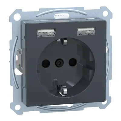 Merten Steckdose Schuko MEG2366-0414 | USB 2xA Ladegerät | Unterputz | Kinderschutz | 2,4A | anthrazit matt | System M