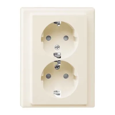 Merten SCHUKO Doppelsteckdose MEG2420-1444 | 2-fach Unterputz | Berührungsschutz | Steckklemmen | cremeweiß glänzend