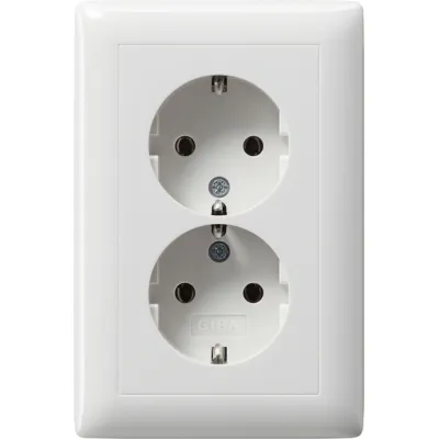 GIRA SCHUKO-Doppelsteckdose 078203 | Unterputz | 2-fach | System 55 | Vollplatte | 16A 250V | IP20 | reinweiß glänzend