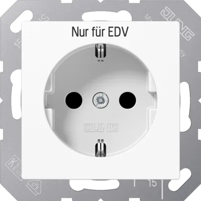 JUNG SCHUKO-Steckdose A1520EDVWW | Nur für EDV | Unterputz | Federklemmen | Duroplast glänzend | 16A 250V | alpinweiß