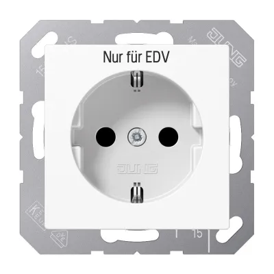 JUNG SCHUKO-Steckdose A1520EDVWW | Nur für EDV | Unterputz | Federklemmen | Duroplast glänzend | 16A 250V | alpinweiß