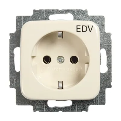 Busch-Jaeger SCHUKO Steckdose 20 EUC/DV-212 | EDV Aufdruck | Unterputz | Duroplast | IP20 | Steckklemme | cremeweiß
