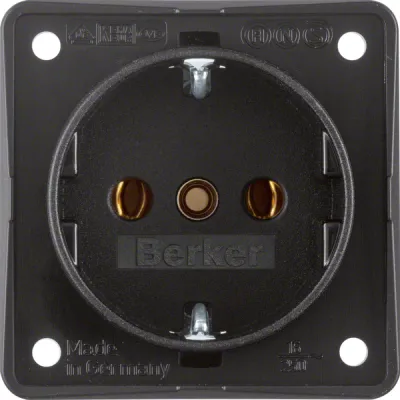 Berker SCHUKO Steckdose 9418505 | Integro Modul-Einsatz | 16A 250V | IP44 | Schraubklemmen | matt schwarz