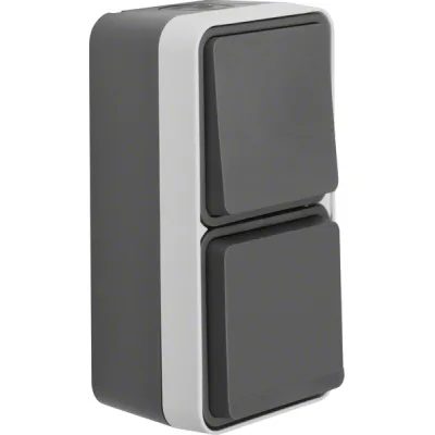 Berker Steckdosen-Schalter-Kombination 47803515 | Aufputz | Wechselschalter + SCHUKO | IP55 strahlwassergeschützt | grau